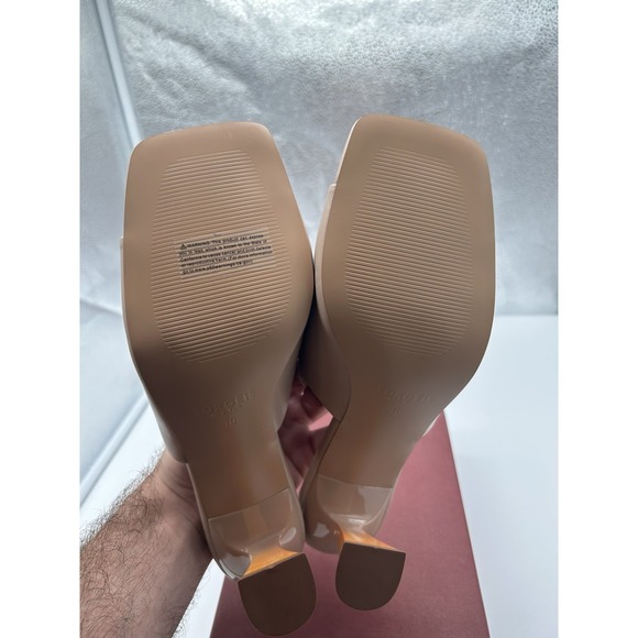 New Torgeis Scarlette Faux‎ Leather Triangle Heel Slip On Sandal Beige Size 10 - Picture 7 of 9